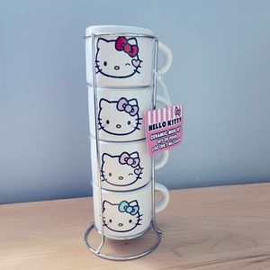 Hello Kitty Sanrio Stackable Ceramic 3oz Espresso Cup Mug set of 4- Holder stand